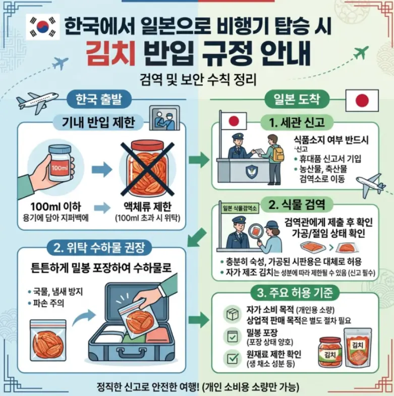 한국에서 일본으로 가는 비행기 김치 반입 기준